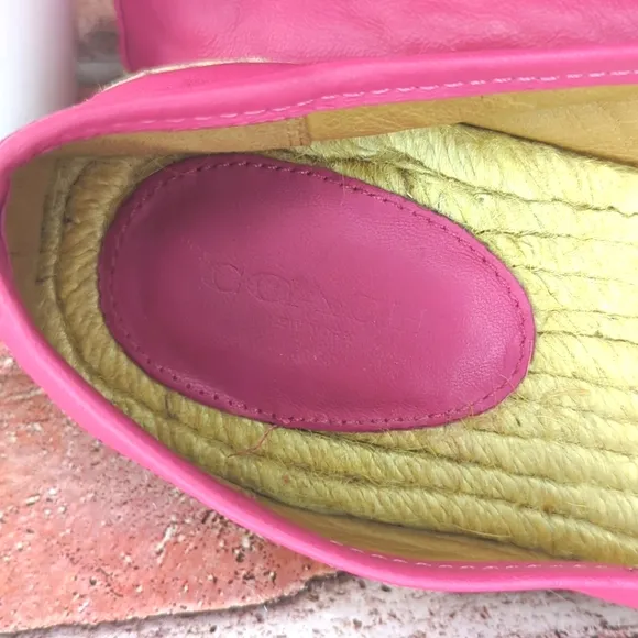 Coach Espadrilles Women's 7 Pink Nappa Leather Rain Floral Rivets Boho Casual