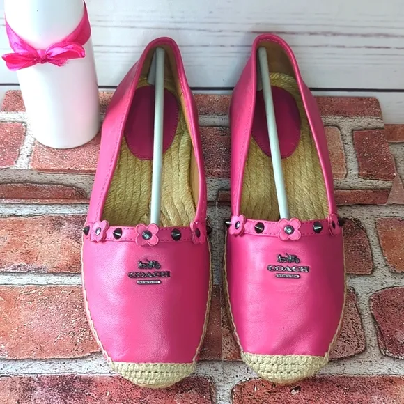 Coach Espadrilles Women's 7 Pink Nappa Leather Rain Floral Rivets Boho Casual