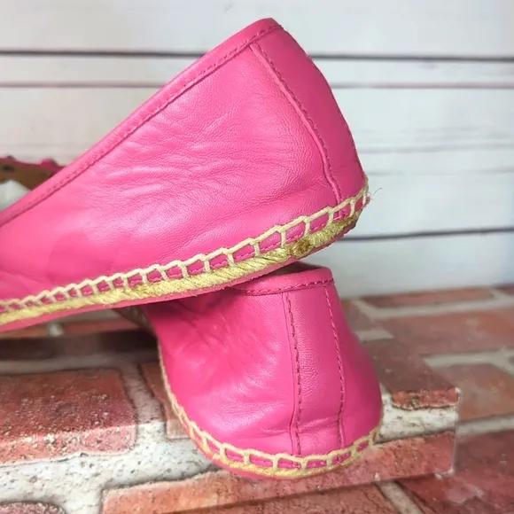 Coach Espadrilles Women's 7 Pink Nappa Leather Rain Floral Rivets Boho Casual
