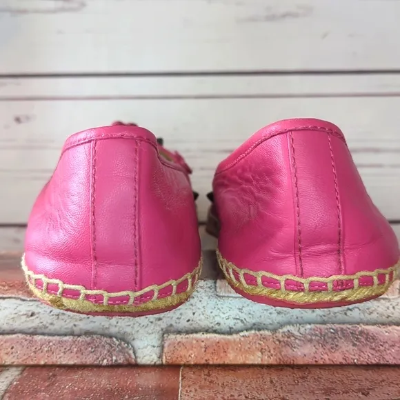 Coach Espadrilles Women's 7 Pink Nappa Leather Rain Floral Rivets Boho Casual