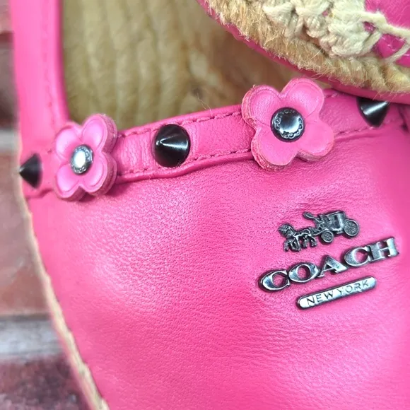 Coach Espadrilles Women's 7 Pink Nappa Leather Rain Floral Rivets Boho Casual