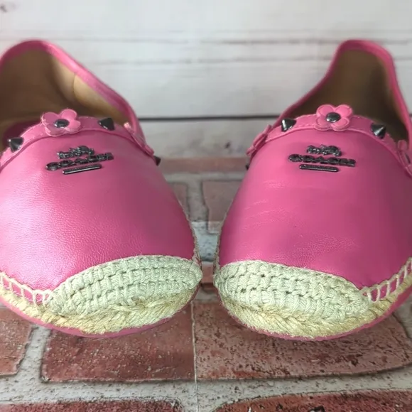 Coach Espadrilles Women's 7 Pink Nappa Leather Rain Floral Rivets Boho Casual