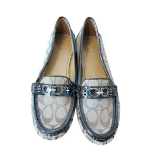 Coach Fortunata CC Metal &amp; Brown Signature Logo Jacquard Flat/Loafers