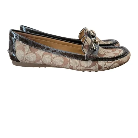 Coach Fortunata CC Metal &amp; Brown Signature Logo Jacquard Flat/Loafers