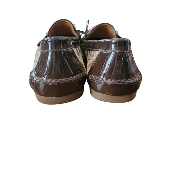 Coach Fortunata CC Metal &amp; Brown Signature Logo Jacquard Flat/Loafers