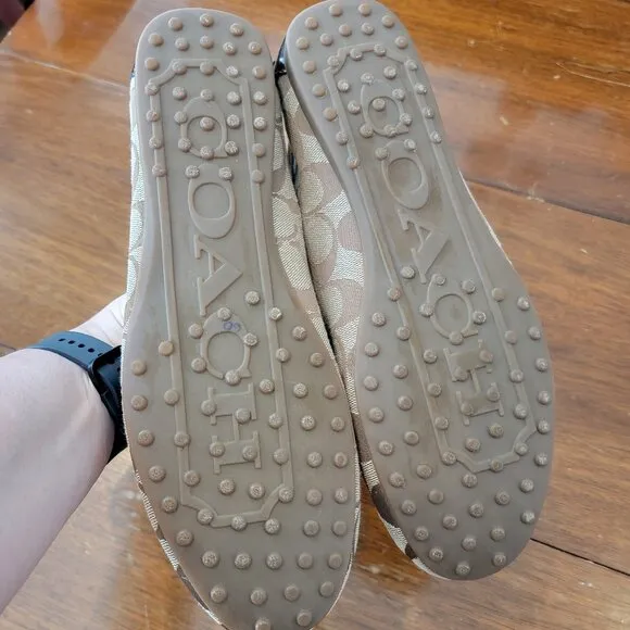 Coach Fortunata CC Metal &amp; Brown Signature Logo Jacquard Flat/Loafers