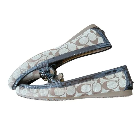 Coach Fortunata CC Metal &amp; Brown Signature Logo Jacquard Flat/Loafers