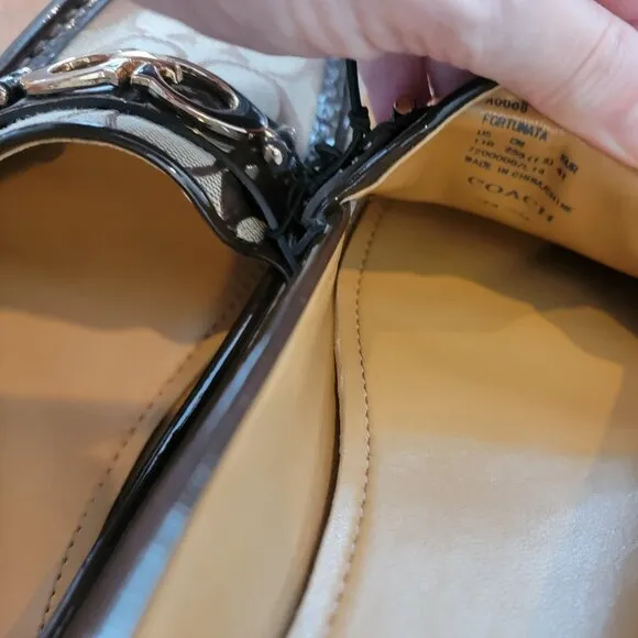Coach Fortunata CC Metal &amp; Brown Signature Logo Jacquard Flat/Loafers
