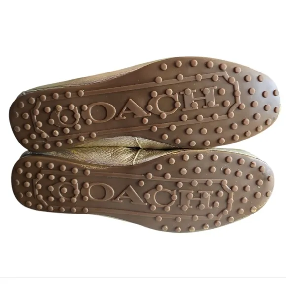 Coach Fredrica Metallic Gold Pebbled Leather Slip On Driving Loafers Shoes Sz 9B