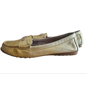 Coach Fredrica Metallic Gold Pebbled Leather Slip On Driving Loafers Shoes Sz 9B