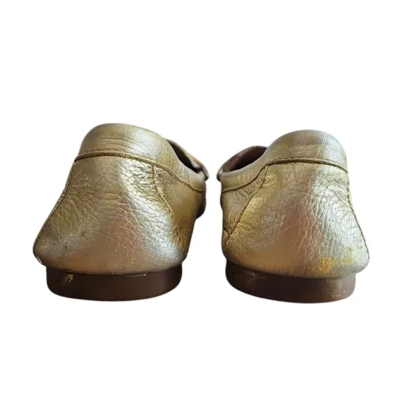 Coach Fredrica Metallic Gold Pebbled Leather Slip On Driving Loafers Shoes Sz 9B