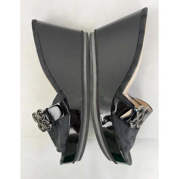 Coach Geri Platform Wedge Slide Sandals Heels Womens 8 Black Open Toe