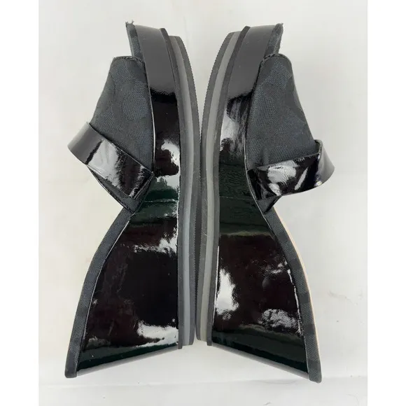 Coach Geri Platform Wedge Slide Sandals Heels Womens 8 Black Open Toe