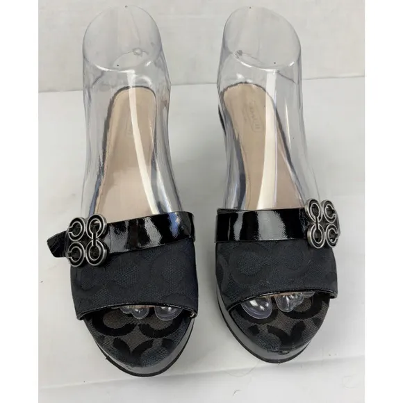 Coach Geri Platform Wedge Slide Sandals Heels Womens 8 Black Open Toe