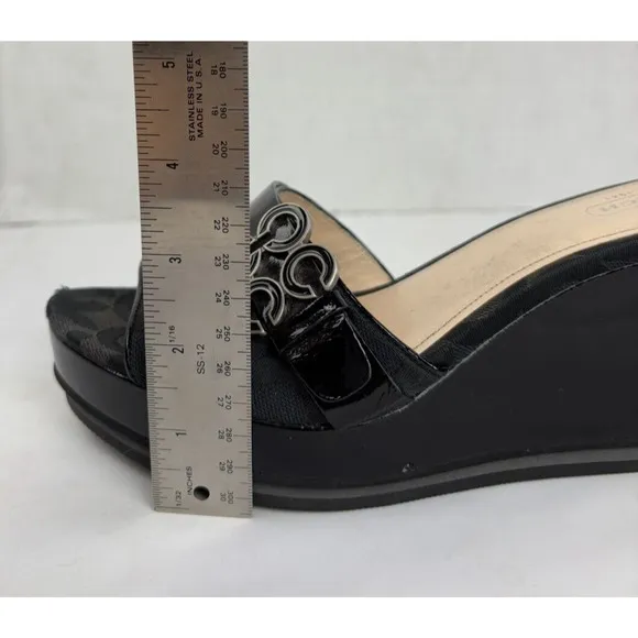 Coach Geri Platform Wedge Slide Sandals Heels Womens 8 Black Open Toe