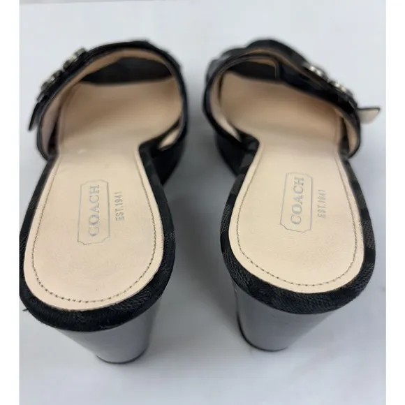 Coach Geri Platform Wedge Slide Sandals Heels Womens 8 Black Open Toe
