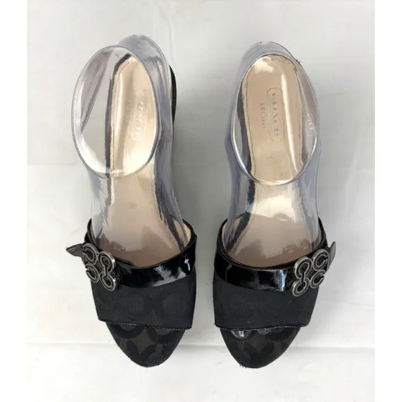 Coach Geri Platform Wedge Slide Sandals Heels Womens 8 Black Open Toe
