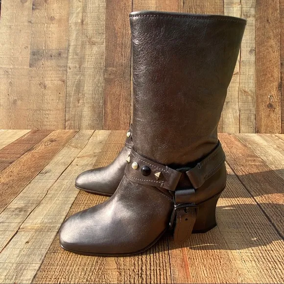 Coach Glam Goth Metallic Vachetta Leather Harness Western Smoke Boots 6
