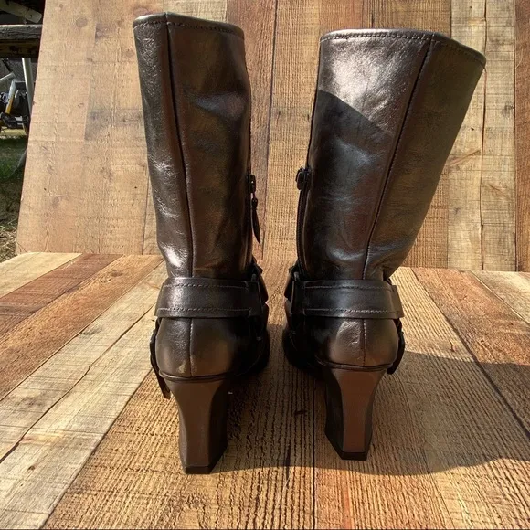 Coach Glam Goth Metallic Vachetta Leather Harness Western Smoke Boots 6