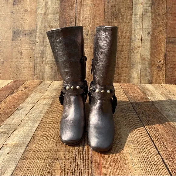 Coach Glam Goth Metallic Vachetta Leather Harness Western Smoke Boots 6