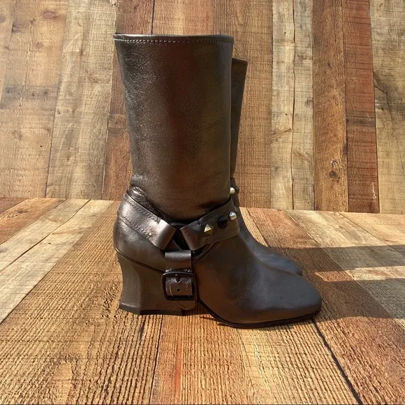 Coach Glam Goth Metallic Vachetta Leather Harness Western Smoke Boots 6
