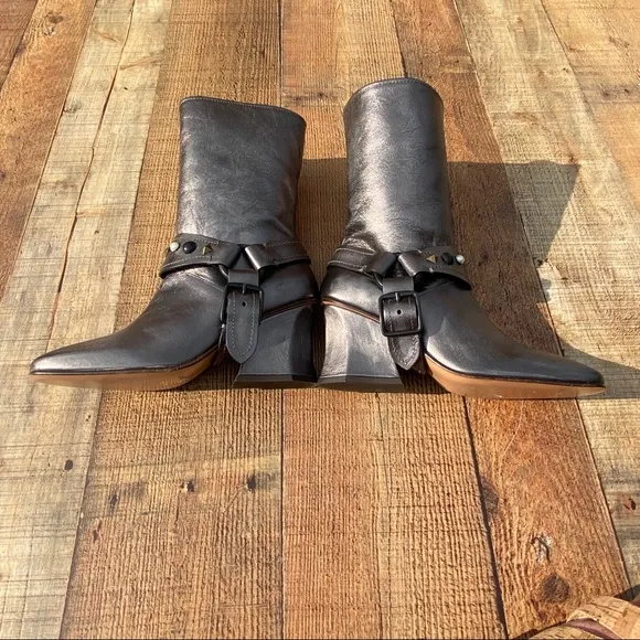 Coach Glam Goth Metallic Vachetta Leather Harness Western Smoke Boots 6