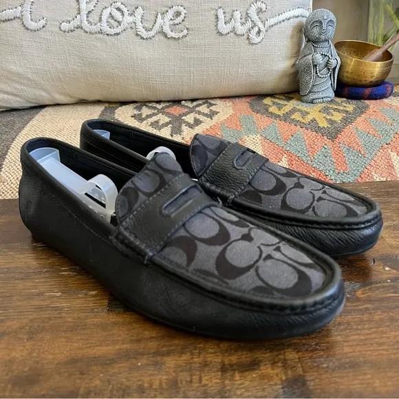 COACH Jarad Black Jacquard And Leather  Driving Loafers Mens  US10