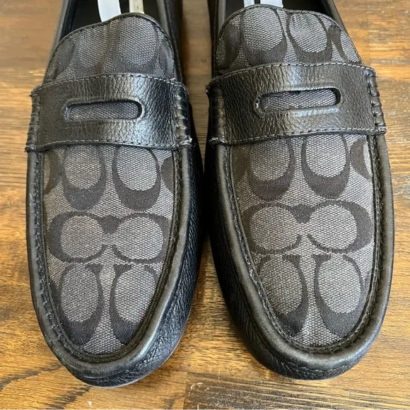 COACH Jarad Black Jacquard And Leather  Driving Loafers Mens  US10