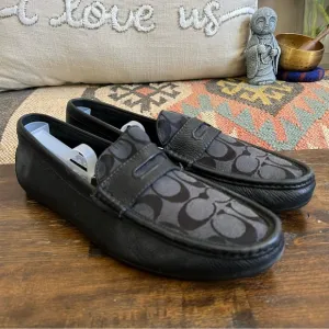 COACH Jarad Black Jacquard And Leather  Driving Loafers Mens  US10