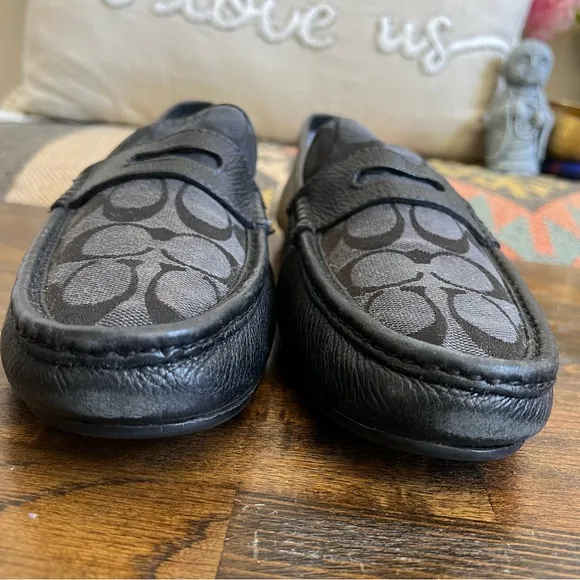 COACH Jarad Black Jacquard And Leather  Driving Loafers Mens  US10