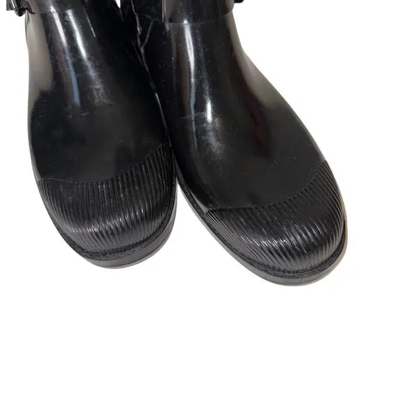 Coach Lester Black Rubber Mid Calf Round Toe Ankle Synthetic Rain Boots Size 10