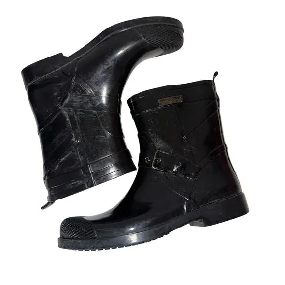 Coach Lester Black Rubber Mid Calf Round Toe Ankle Synthetic Rain Boots Size 10