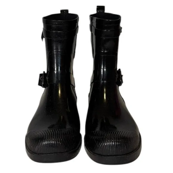 Coach Lester Black Rubber Mid Calf Round Toe Ankle Synthetic Rain Boots Size 10