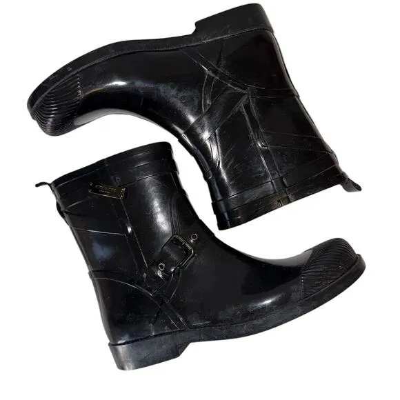 Coach Lester Black Rubber Mid Calf Round Toe Ankle Synthetic Rain Boots Size 10