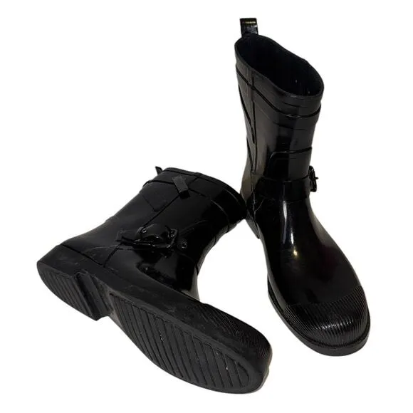 Coach Lester Black Rubber Mid Calf Round Toe Ankle Synthetic Rain Boots Size 10