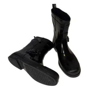 Coach Lester Black Rubber Mid Calf Round Toe Ankle Synthetic Rain Boots Size 10