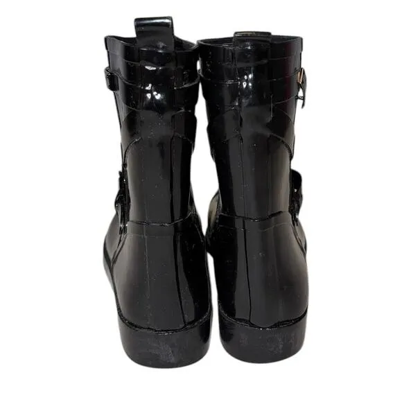 Coach Lester Black Rubber Mid Calf Round Toe Ankle Synthetic Rain Boots Size 10
