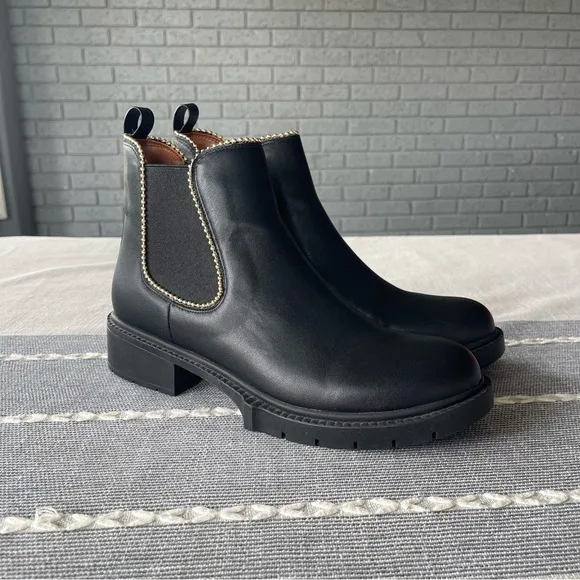Coach Levy Bootie Studded Chelsea Boots Size 10 Black Leather Chunky