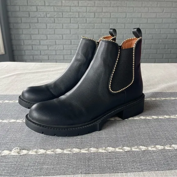 Coach Levy Bootie Studded Chelsea Boots Size 10 Black Leather Chunky