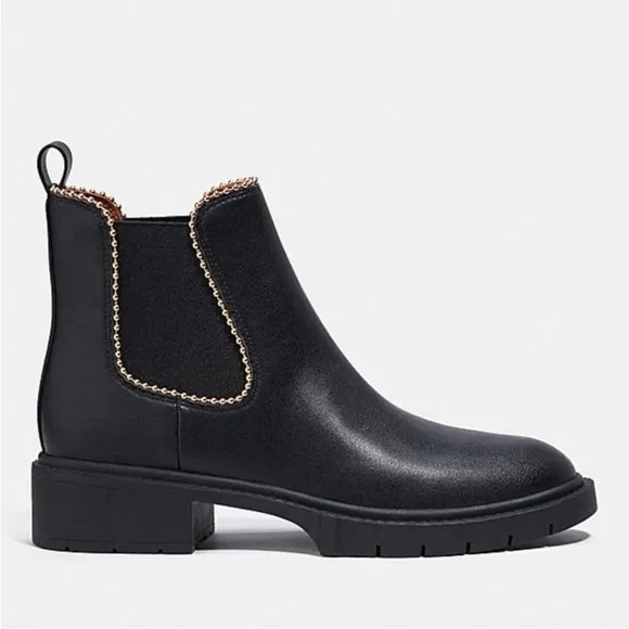 Coach Levy Bootie Studded Chelsea Boots Size 10 Black Leather Chunky