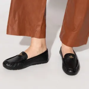 COACH Marley Driver Driving Loafers In Black Pebbled Leather Moccassins Slip On