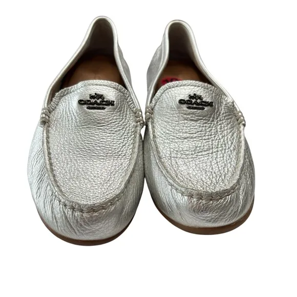 Coach Marley Driving Loafers Silver Leather Womens Shoe Size 10 Moccasin