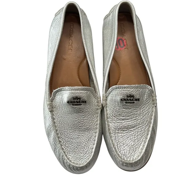 Coach Marley Driving Loafers Silver Leather Womens Shoe Size 10 Moccasin