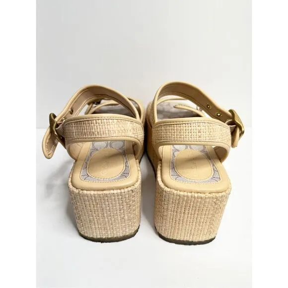 COACH Monogram Naomi Raffia Flatform Sandals Womens Size 8