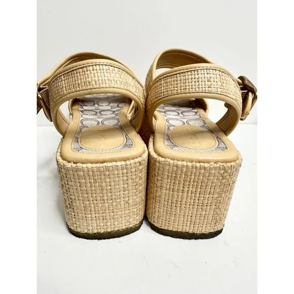 COACH Monogram Naomi Raffia Flatform Sandals Womens Size 8