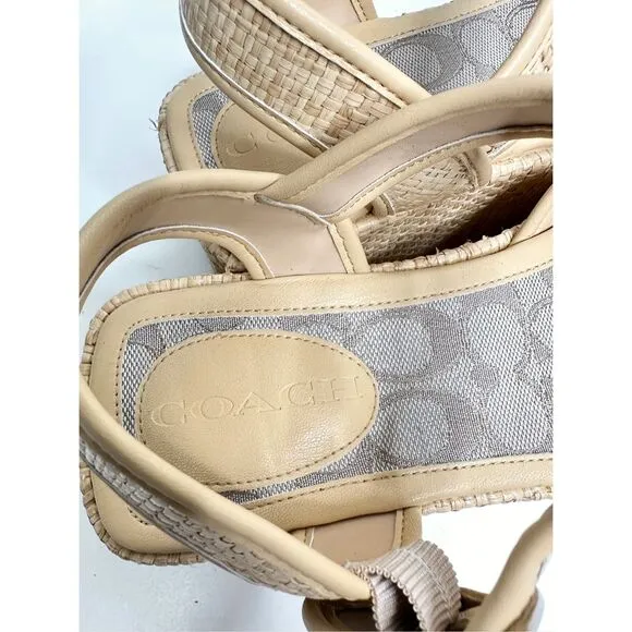 COACH Monogram Naomi Raffia Flatform Sandals Womens Size 8