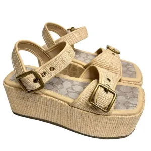 COACH Monogram Naomi Raffia Flatform Sandals Womens Size 8