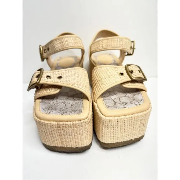 COACH Monogram Naomi Raffia Flatform Sandals Womens Size 8