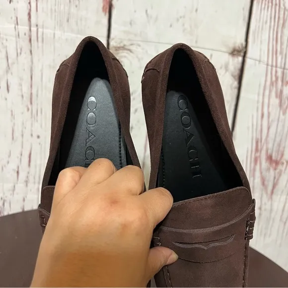 COACH MOTT DRIVER DARK MAHOGANY Men's Suede Loafers driving shoes size 9D NIb