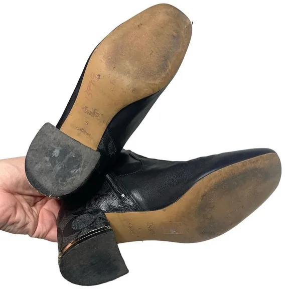 Coach Nala Bootie Leather Monogram Black Chunky Heel Side Zip Ankle Boot 6